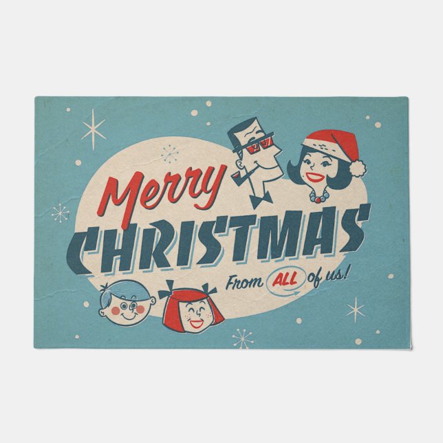 Retro 1950's Style Christmas Family Vintage Doormat (Front)