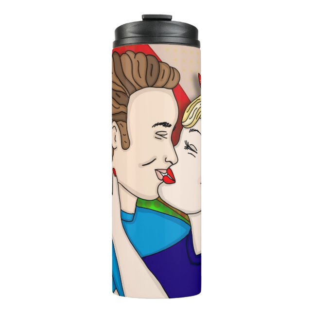 Retro 1950's Style Pop Art Couple Kissing  Thermal Tumbler (Front)
