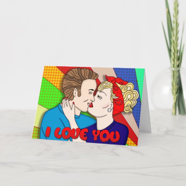 Retro 1950s Style Pop Art Romantic Valentine's Day Card (Front)
