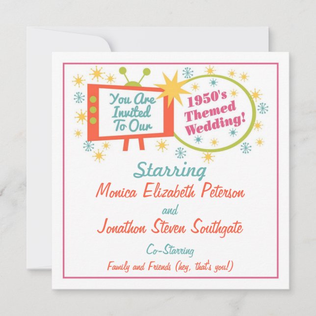 Retro 1950's Themed Wedding Invitation (Front)