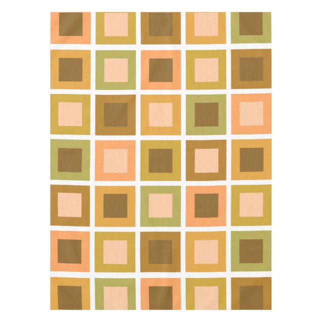 Retro 1950s Tiles Pattern Burnt Orange Tablecloth (Front)