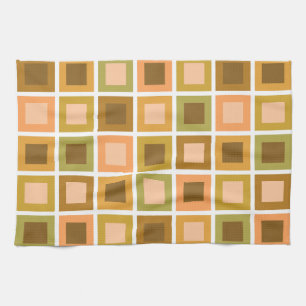 Retro 1950s Tiles Pattern Burnt Orange Tea Towel