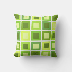 Retro 1950s Tiles Pattern Chartreuse Green Cushion