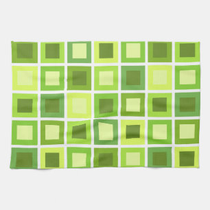 Retro 1950s Tiles Pattern Chartreuse Green Tea Towel