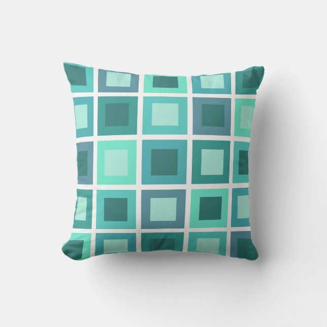 Retro 1950s Tiles Pattern Turquoise Cushion (Front)