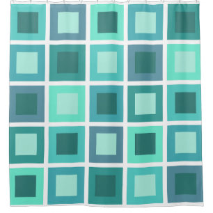 Retro 1950s Tiles Pattern Turquoise Shower Curtain