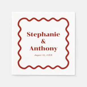 Retro 1950s Wavy Edge Dark Red Wedding Napkin