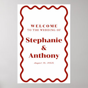 Retro 1950s Wavy Edge Dark Red Wedding Poster