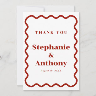 Retro 1950s Wavy Edge Dark Red Wedding Thank You Card
