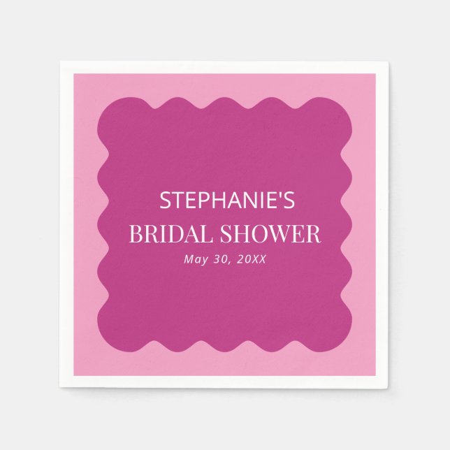 Retro 1950s Wavy Edge Magenta and Pink Bridal  Napkin (Front)