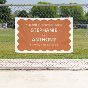 Retro 1950s Wavy Edge Terracotta Wedding   Banner