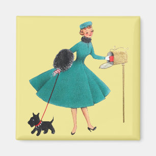 Retro 1950s Woman Scottie Christmas Cards Magnet