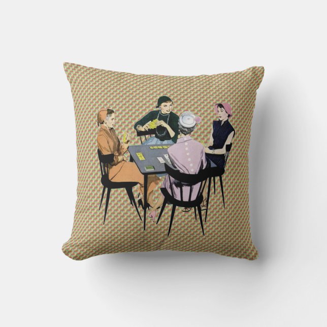 Retro 1950s Women Playing Cards Cushion (Front)