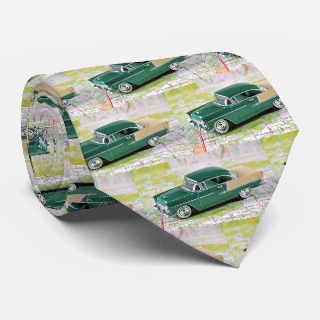 Retro 1955 Car on Map Tie (Rolled)