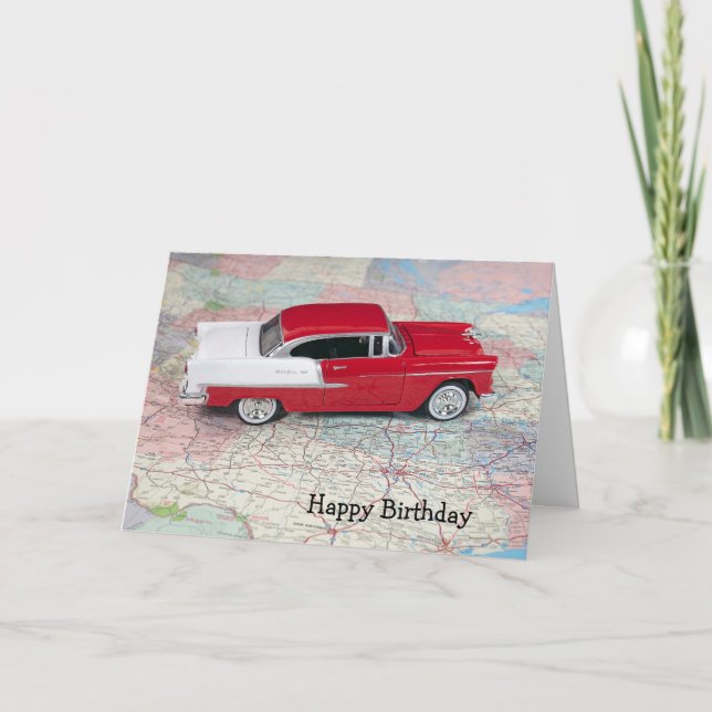 Retro 1955 Chevy Car On Road Map Card (Front)