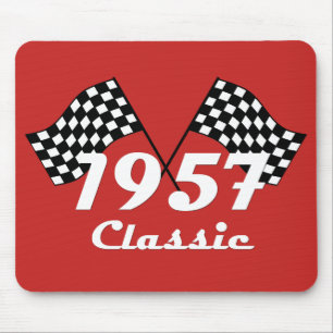 Retro 1957 Classic Black & White Chequered Flag Mouse Pad