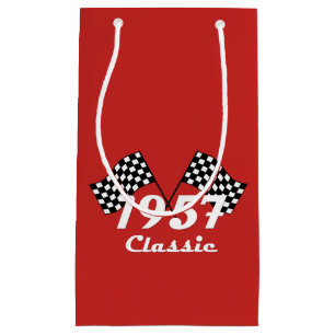 Retro 1957 Classic Black & White Chequered Flag Small Gift Bag