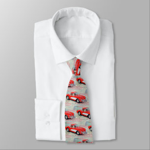 Retro 1957 Corvette on road map Tie