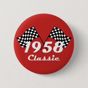 Retro 1958 Classic Black & White Checked Race Flag 6 Cm Round Badge