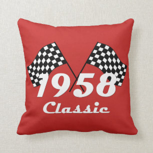 Retro 1958 Classic Black & White Checked Race Flag Cushion