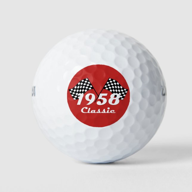 Retro 1958 Classic Black & White Checked Race Flag Golf Balls (Front)