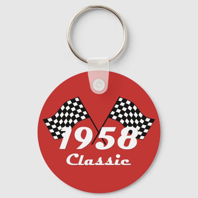 Retro 1958 Classic Black & White Checked Race Flag Key Ring (Front)