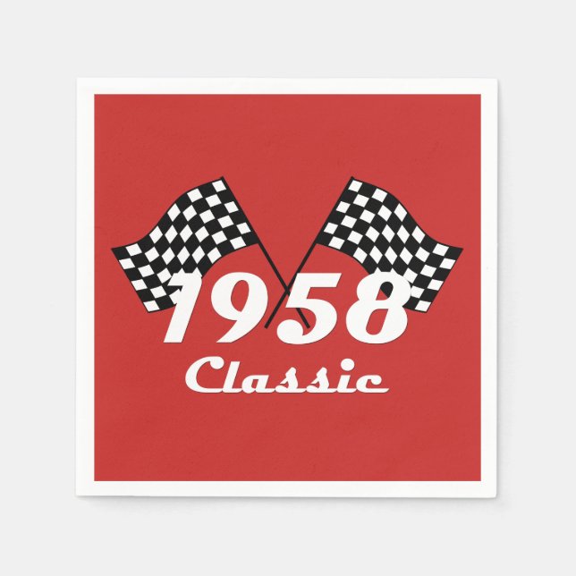 Retro 1958 Classic Black & White Checked Race Flag Napkin (Front)