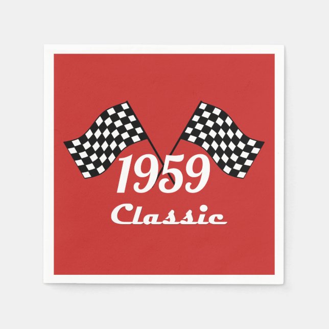 Retro 1959 Classic Black & White Chequered Flag Napkin (Front)