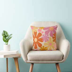 Retro 1960s 1970s Flowers Floral Pattern Cushion