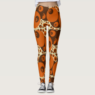 Retro 1960's - 70's Design Orange Brown Orbs Cream Leggings