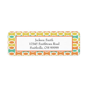 Retro 1960s Circles Ovals Orange Teal Gold Return Address Label