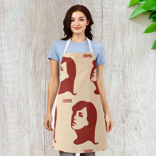 Retro 1960s Minimalist Woman Illustration Art Apron