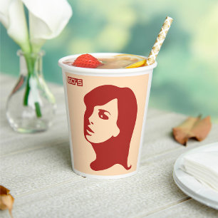 Retro 1960s Minimalist Woman Illustration Art Paper Cups