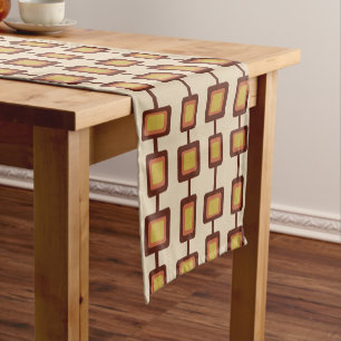 Retro 1960s Rounded Squares Yellow Orange Short Table Runner
