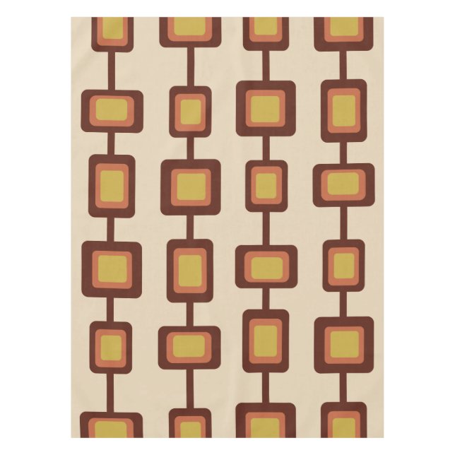 Retro 1960s Rounded Squares Yellow Orange Tablecloth (Front)