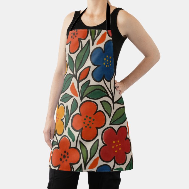 Retro 1960s Style Floral Pattern Apron (Insitu)