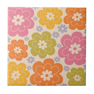 Retro 1960s Style Floral Pattern Ceramic Tile