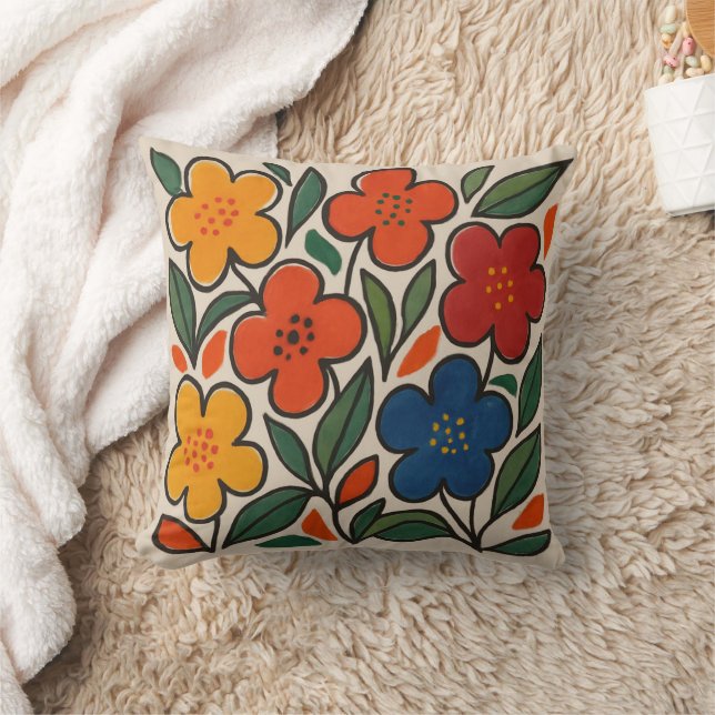 Retro 1960s Style Floral Pattern Cushion (Blanket)