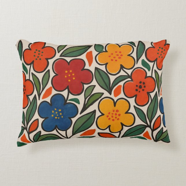 Retro 1960s Style Floral Pattern Decorative Cushion (Front)