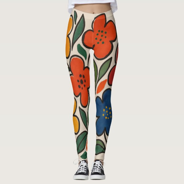 Retro 1960s Style Floral Pattern Leggings (Front)