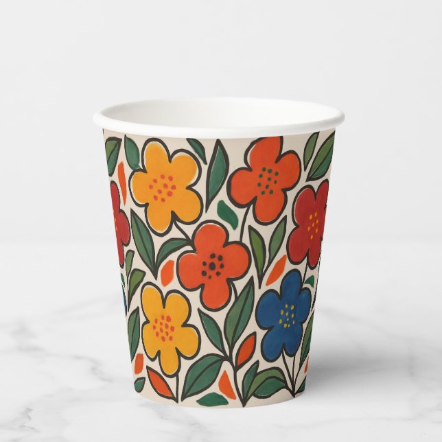 Retro 1960s Style Floral Pattern Paper Cups (Front)