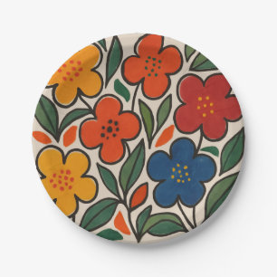 Retro 1960s Style Floral Pattern Paper Plate