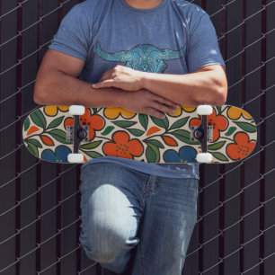 Retro 1960s Style Floral Pattern Skateboard
