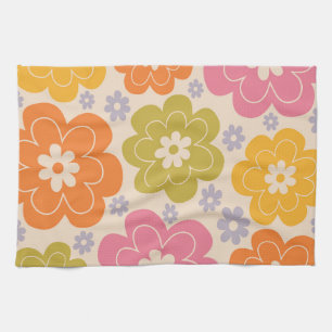 Retro 1960s Style Floral Pattern Tea Towel