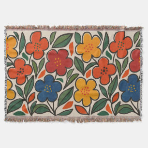 Retro 1960s Style Floral Pattern Throw Blanket