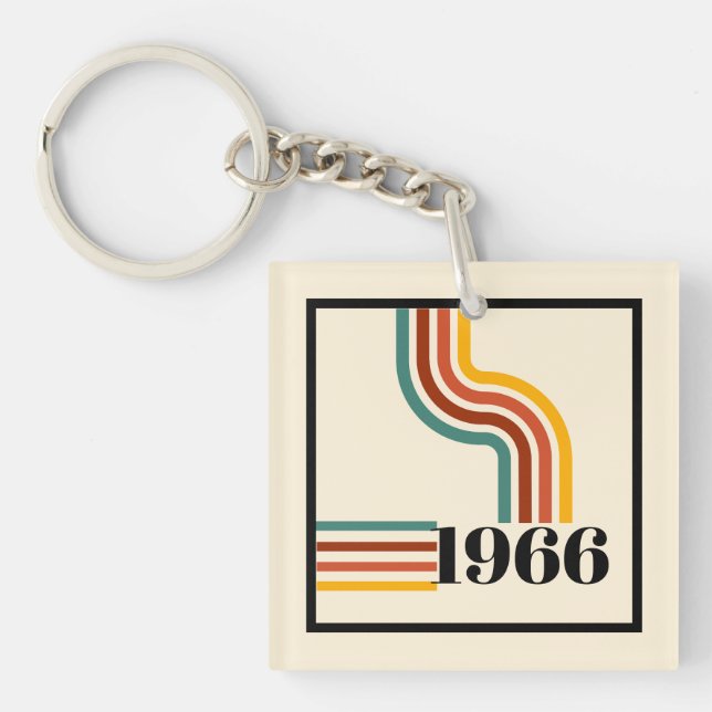 Retro 1966 60th Birthday Keepsake Keychain (Front)