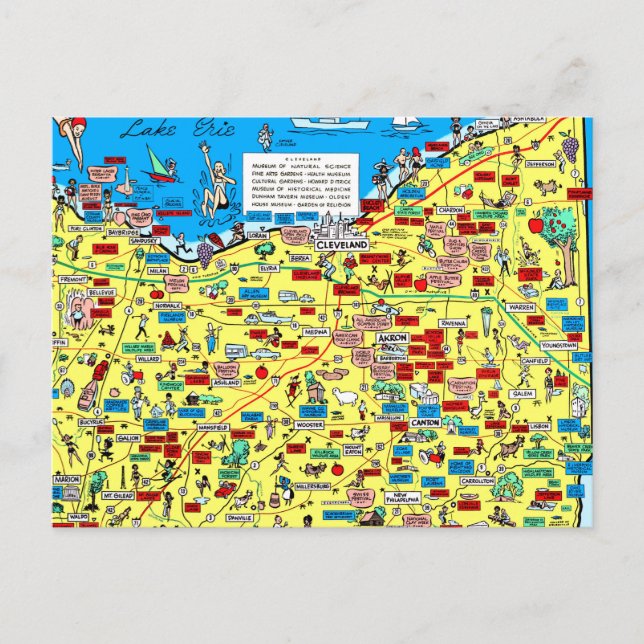 Retro 1966 Cleveland, Ohio map postcard (Front)