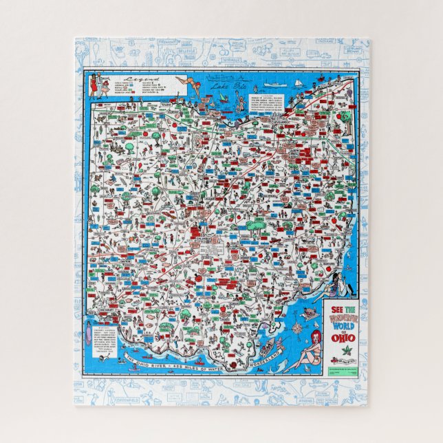 Retro 1966 Ohio map jigsaw puzzle 16"x20" 520pcs (Vertical)