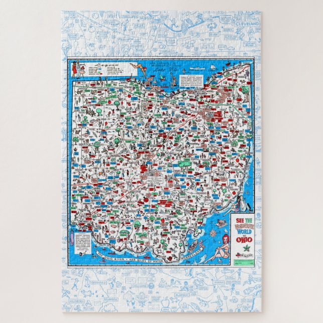 Retro 1966 Ohio map jigsaw puzzle 20"x30" 1014 pcs (Vertical)