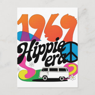 Retro 1969 Hippie Era Graphic with Peace Symbol Postcard